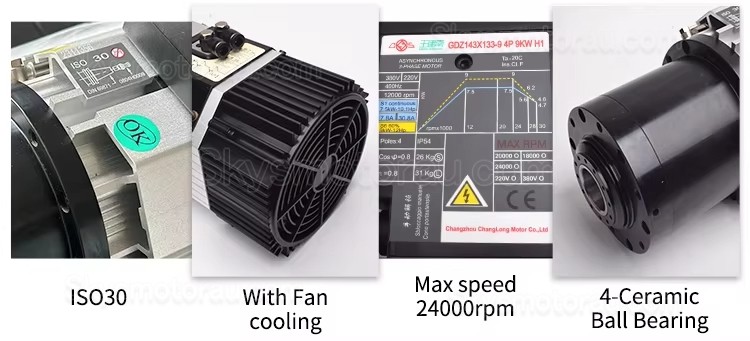 9KW 220V/380V Air Cooled BT30/ISO30 ATC Spindle Motor GDZ143x133-9L 3.5Nm Automatic Tool Change Spindle Motor